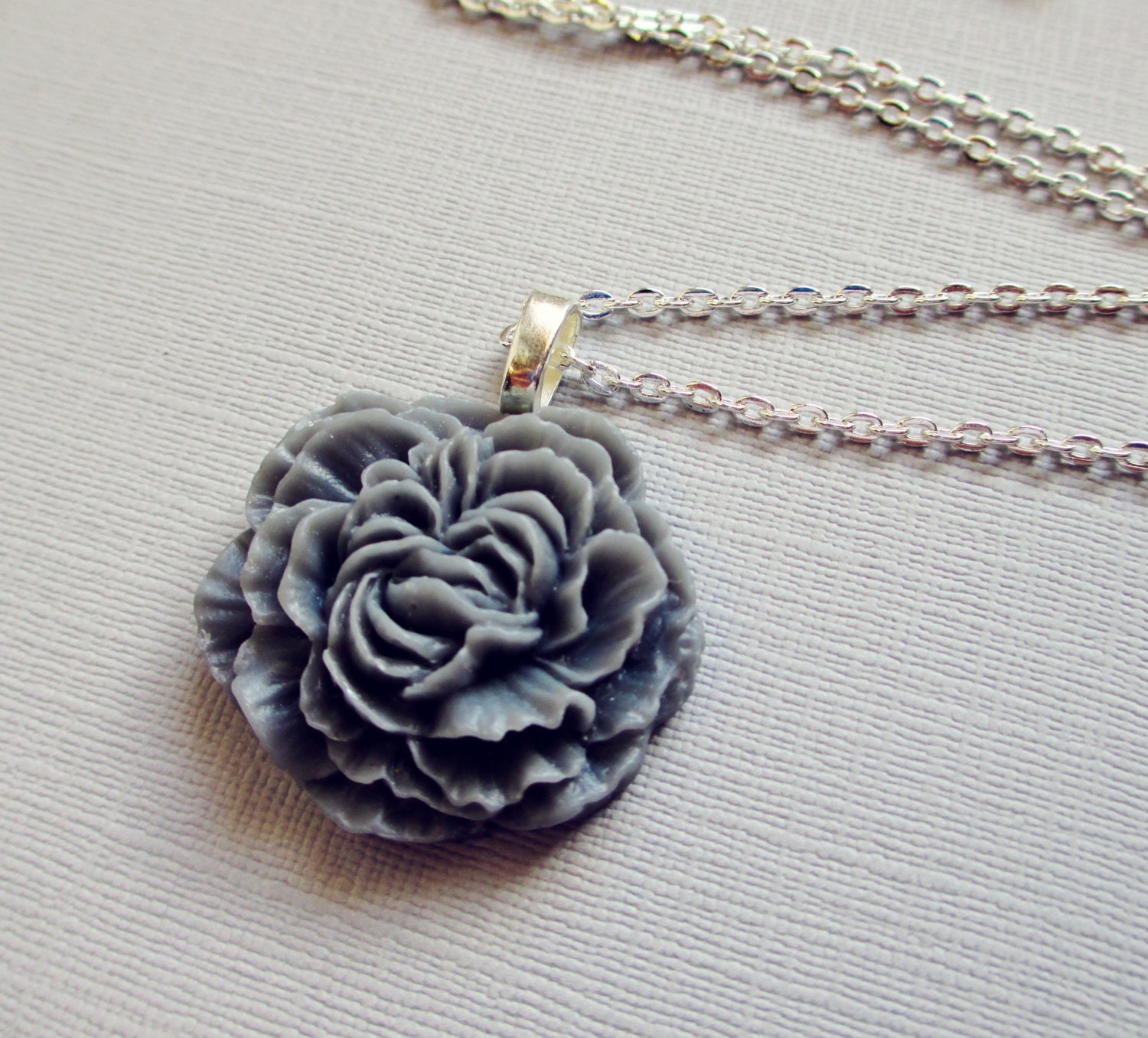 Grey Peony Flower Necklace