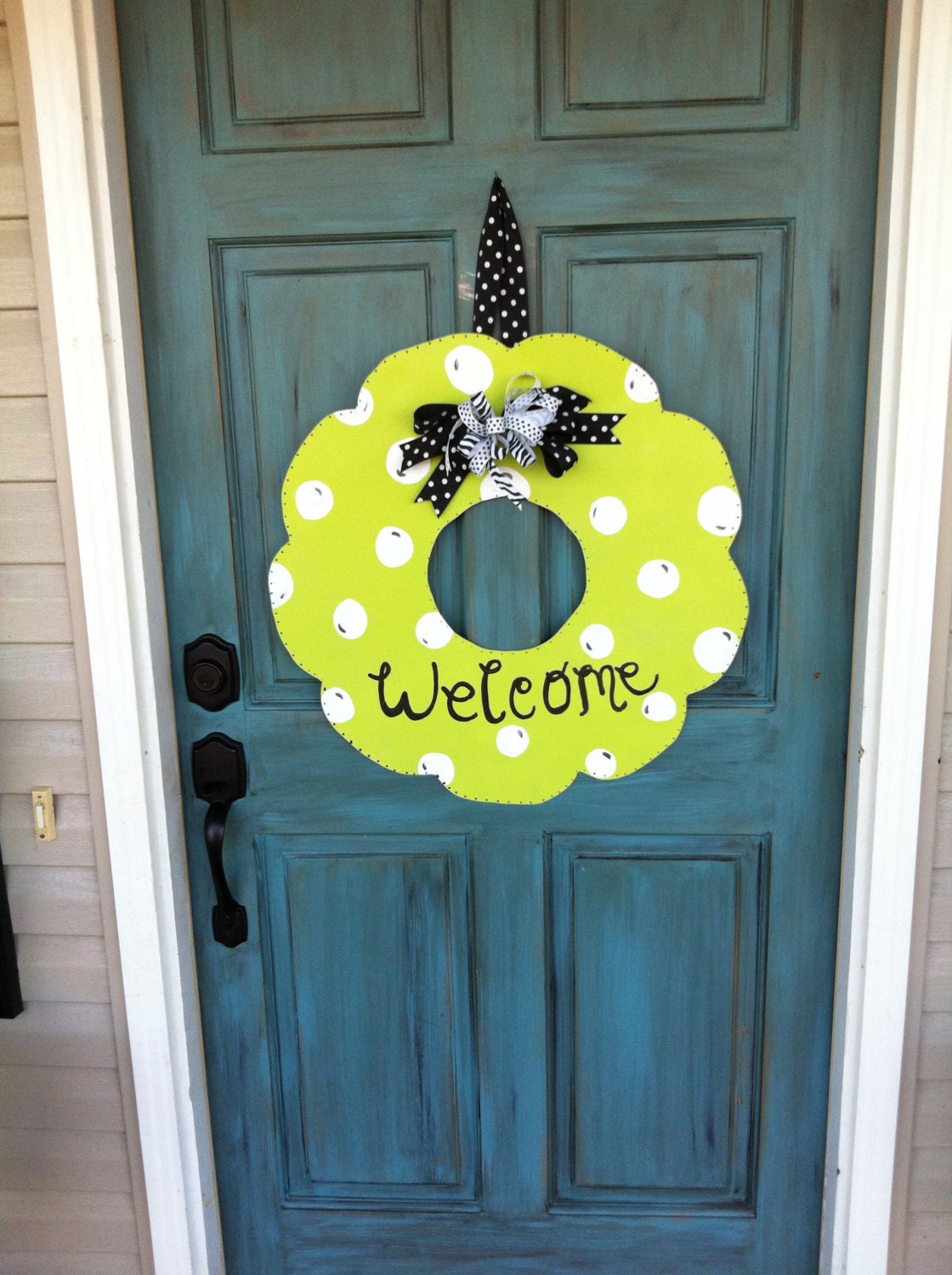 Ready to ship funky modern wreath green with polka dots custom