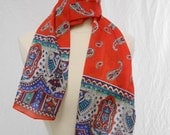 Sarah Coventry Red Paisley Print Long Scarf / 52 x 9.5"