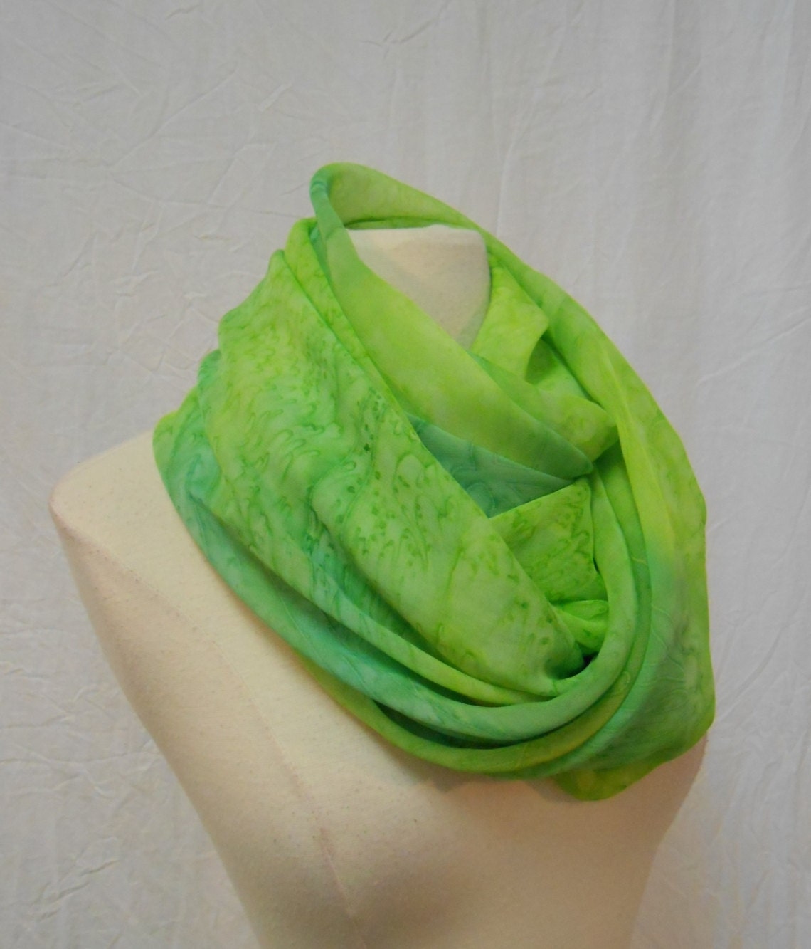 Bright Green Hand Painted FISH Ocean Scene Tie Dye Chiffon Scarf / Extra Large Square / Sarong Wrap