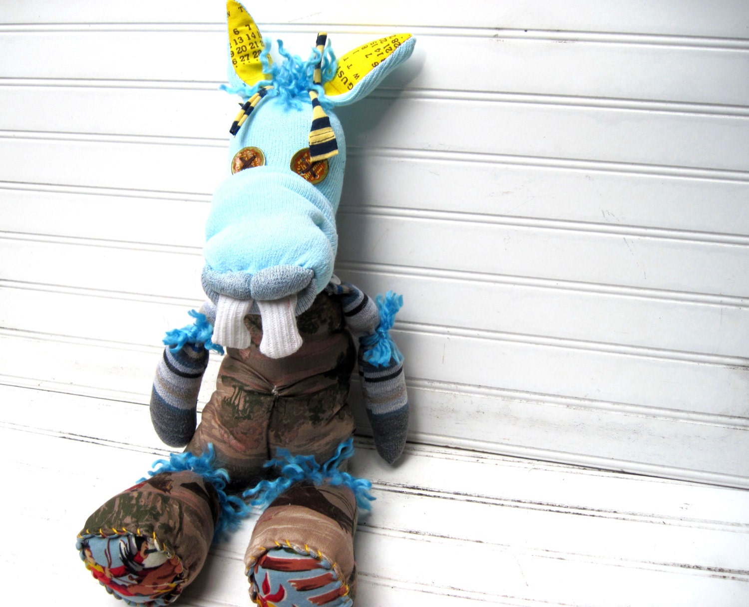Handmade horse upcycled art doll soft sculpture scrap creature