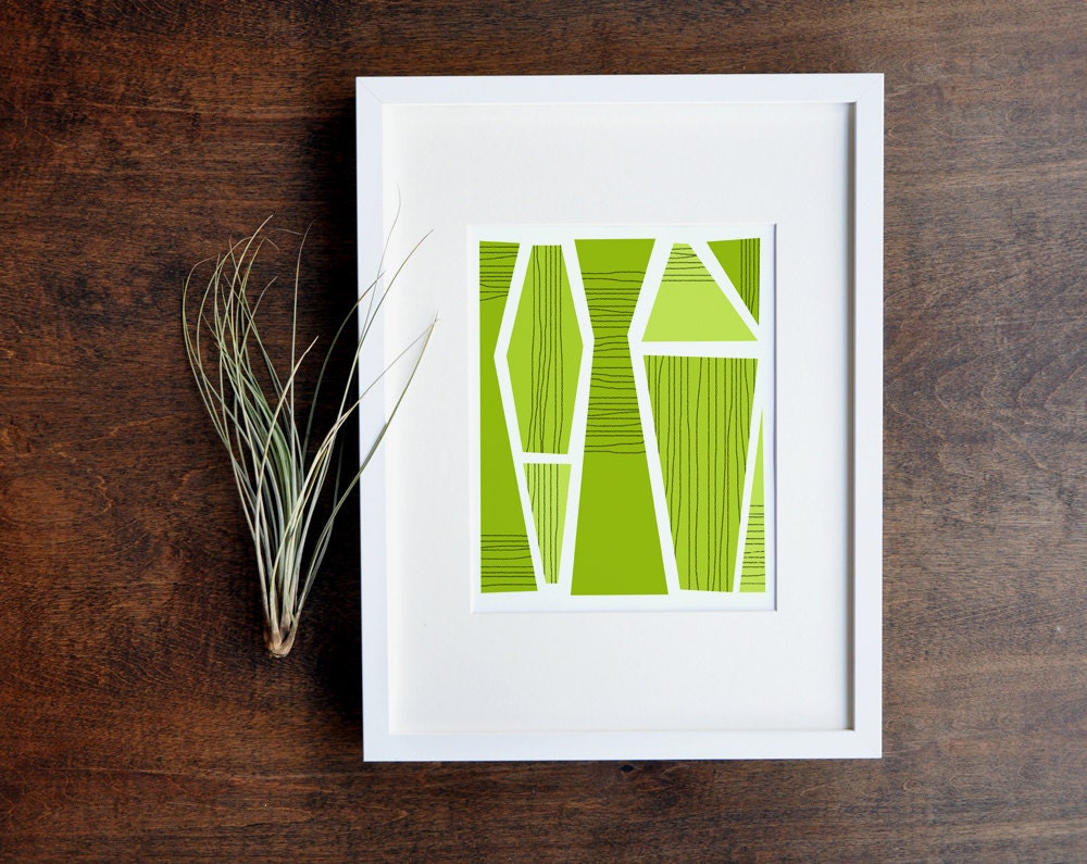 Geometric Tangram Art Print - Green, Teal - 5x7, 8x10