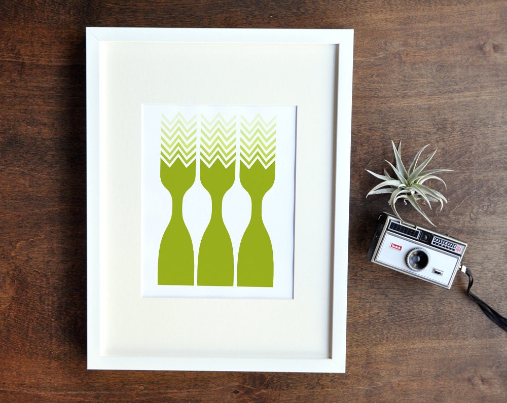 Graphic Mid Century Wall Decor - Green Ombre Tulip Art Print - 8x10