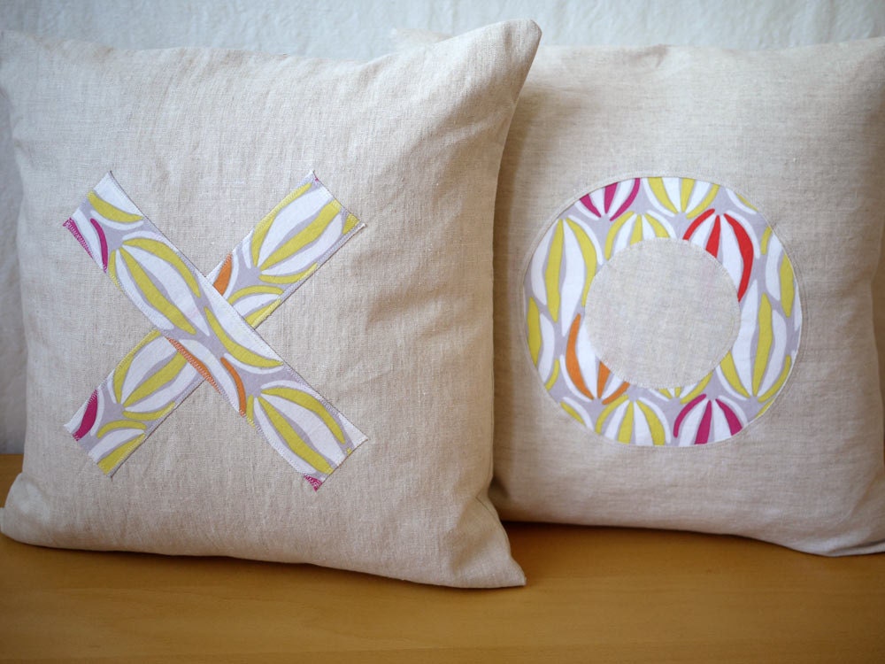 XO Appliqué Linen 16"x16" Pillow Set - Bebop Print - Mother's Day Gift, Wedding Gift, Housewarming Gift