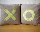 XO Appliqué Linen 16"x16" Pillow Cover Set - Cadence Print - Wedding Gift, Housewarming Gift
