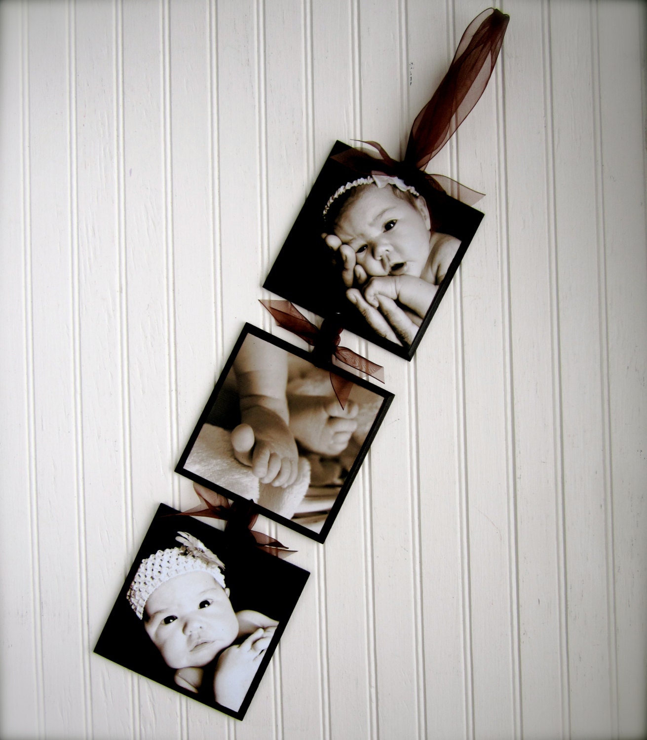 Custom Photo Display 5.5 x 5.5 Collage to Hang on Wall.  Custom Vinyl Wording to Match Photos