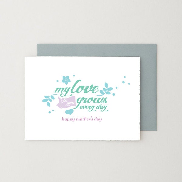 Mother's Day Card - Happy mother's day printable - "My love for you grows every day" - hand lettering - pastels