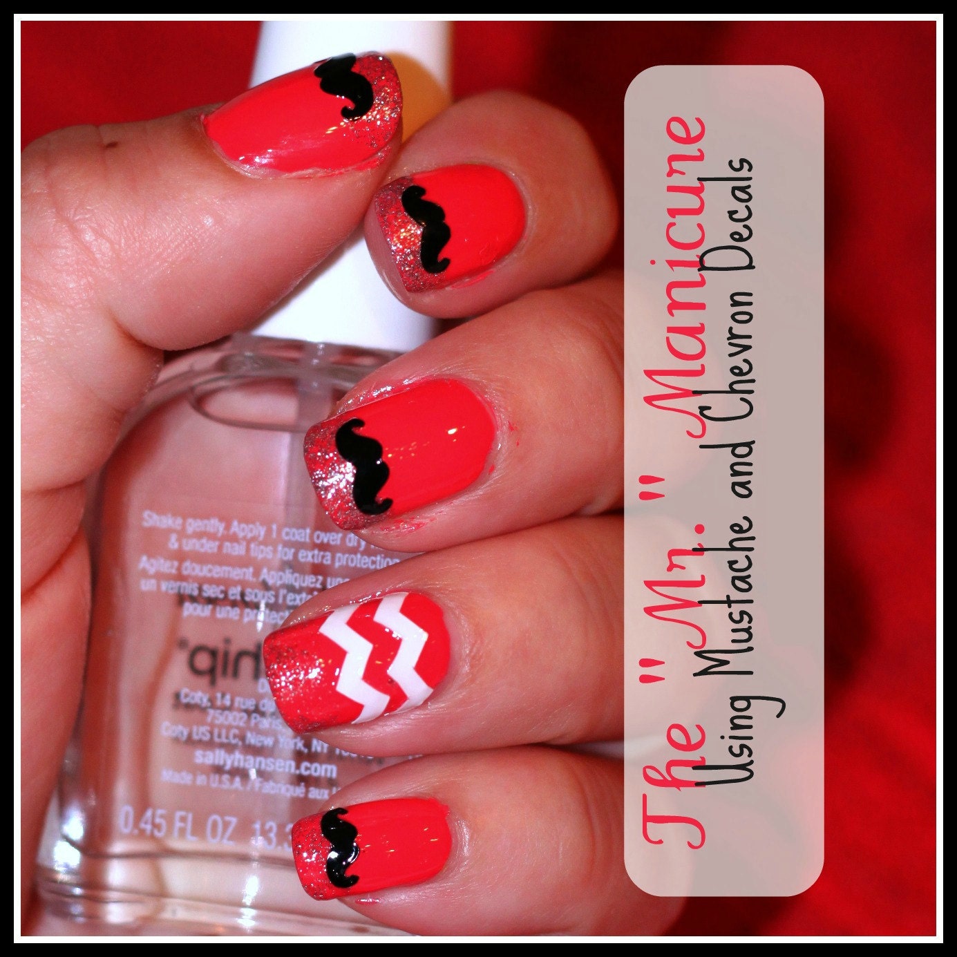 1 Sheet of 24 Mustache Nail Decals (You Pick the Color)