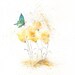 Fields of Love With Teal Aqua Butterfly/ watercolor print / grey and yellow / gray and yellow / Archival Print
