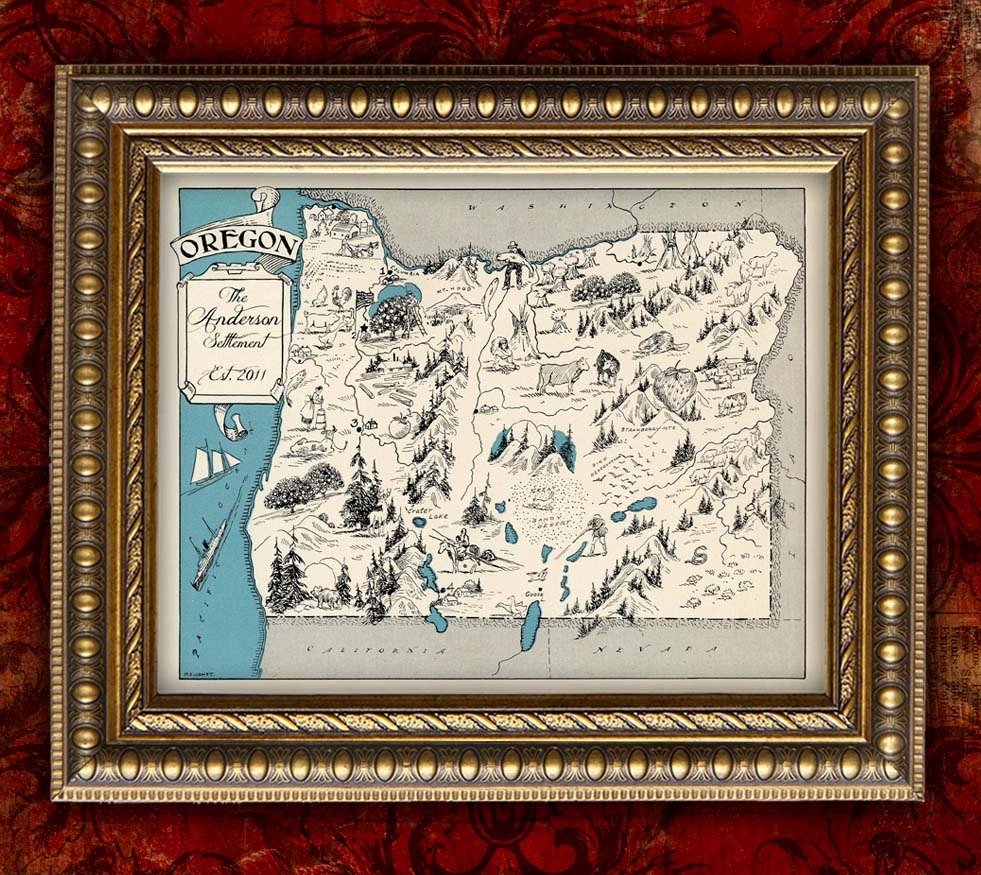 OREGON Map Print PERSONALIZED VIntage Map Retro Custom Map Wedding Housewarming Gift Home Decor Wall Decor 8x10 All 50 States Avail.