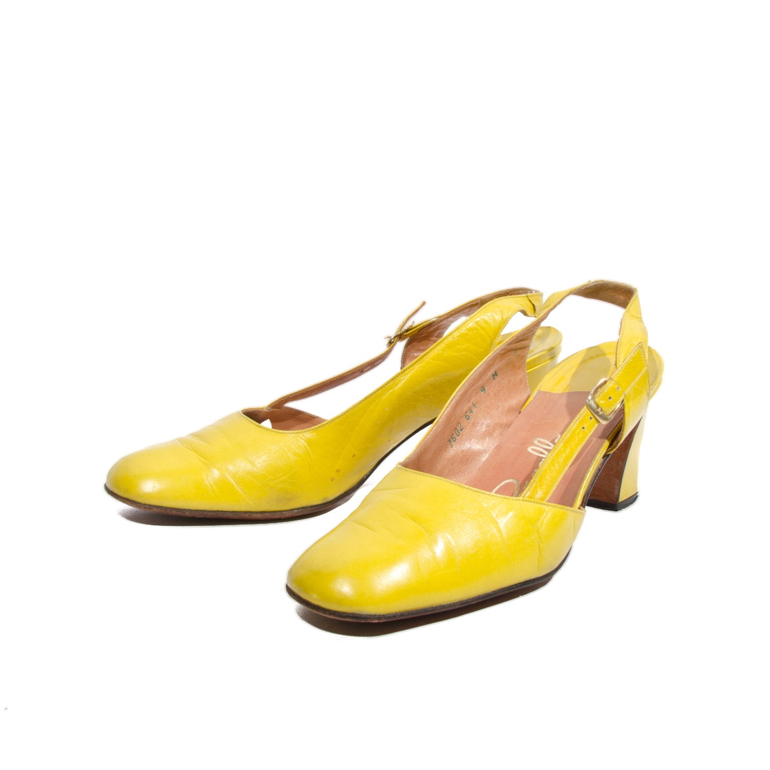 Sunshine Yellow Slingback Pumps MOD 60s Vintage Heels by Pappagallo Women shoe size 9 M