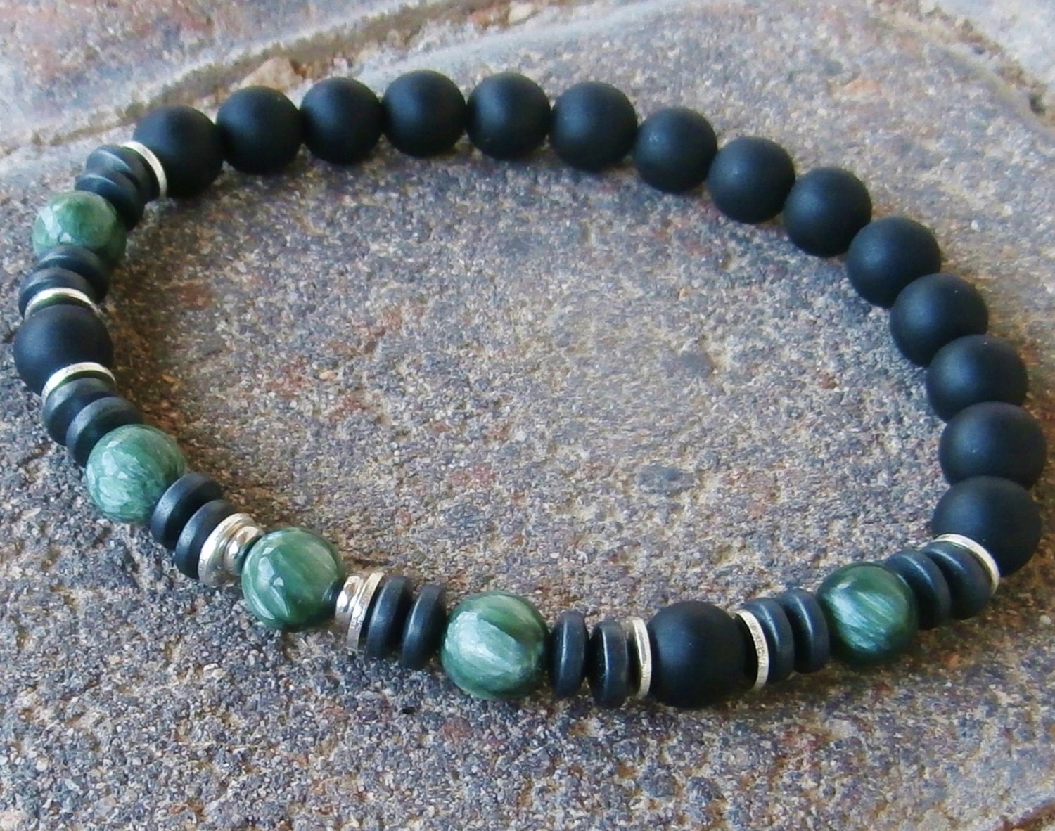 Enlightenment Men's Seraphinite with Matte Onyx & Hematite, mens mala, Energy bracelet,  Reiki charged, Free shipping