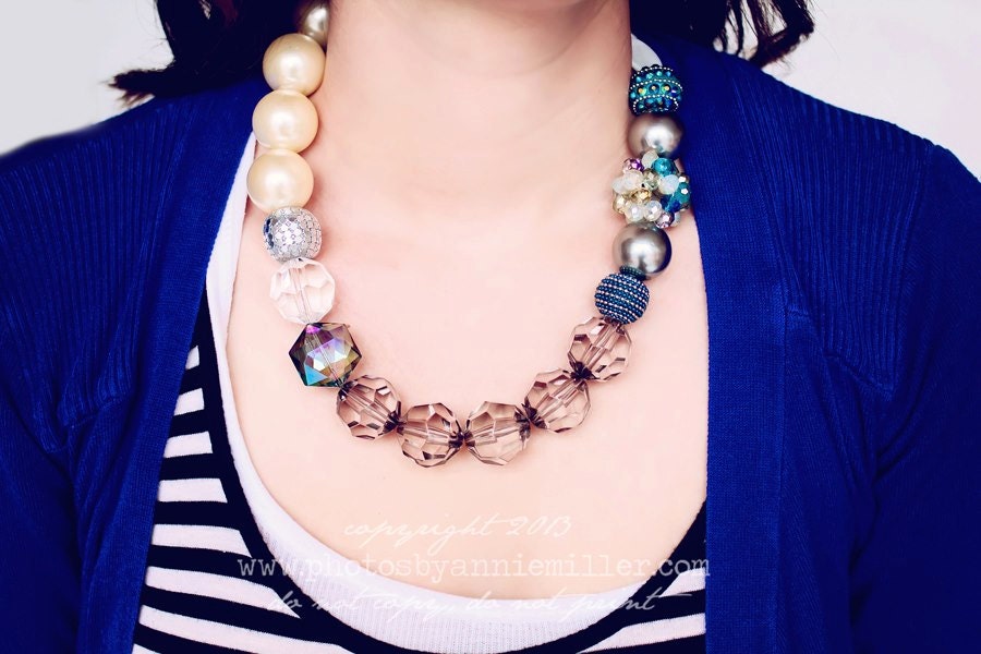 Adult chunky necklace gray aqua cream anthropologie inspired 