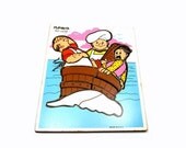 20% OFF SALE Nursery Rhyme Puzzle, Vintage 1970s Wooden Playskool Three Men In A Tub