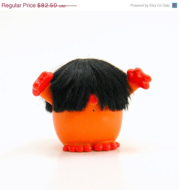 20% OFF SALE Hairy Gone Gonk, Vintage 1960s Eegee Orange Plastic Toy