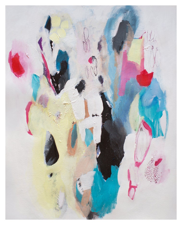 Abstract painting, Acrylic painting, Giclee print, yellow, blue, pink, modern painting, expressionist painting