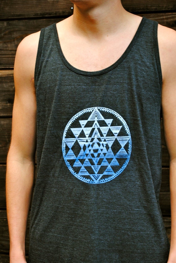 Ombre BLUE Sri Yantra Sacred Geometry Unisex Tank Top