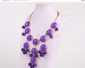 Purple Bubble Necklace, Gold Tone, Bubble Bib Necklace, Bubble Jewelry (FN0508-F-Purple)