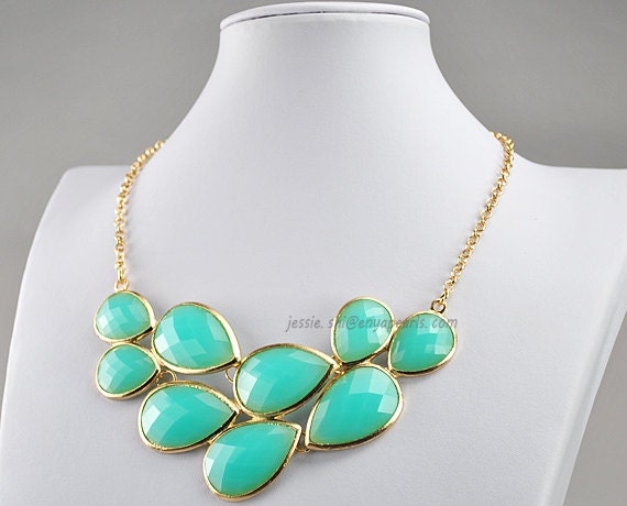 Acid Blue Bubble Necklace, Drop Shape Necklace, Resin Jewelry (FN0564-Lake Blue)