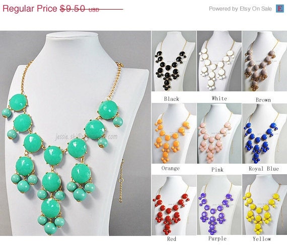 Bubble Necklace, Lake Blue Necklace, Gold Tone Necklace, Turquoise Green Necklace, Statement Necklace (FN0508-Turquoise Green)