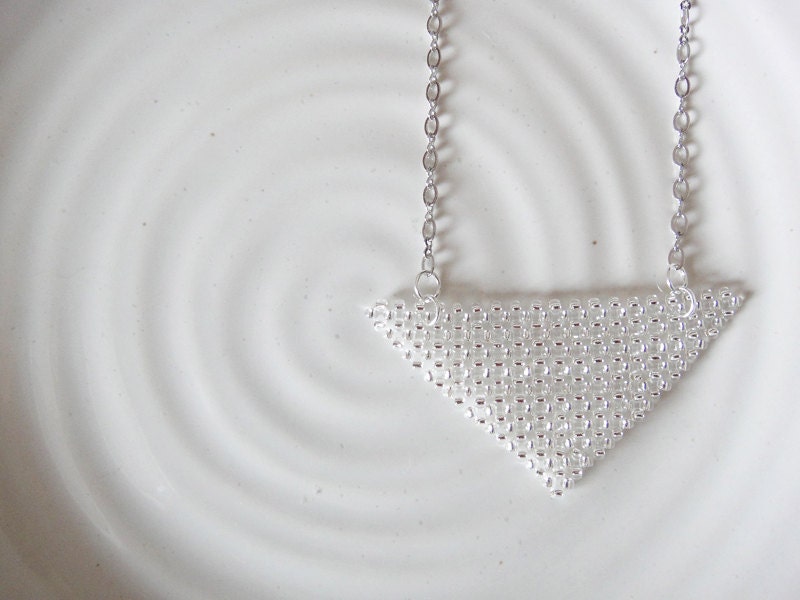 Geometrical,Geometric Necklace,Silver Triangle Long Necklace,Friendship Jewelry, Seed Bead Jewelry, Statement Necklace, Minimalist Necklace