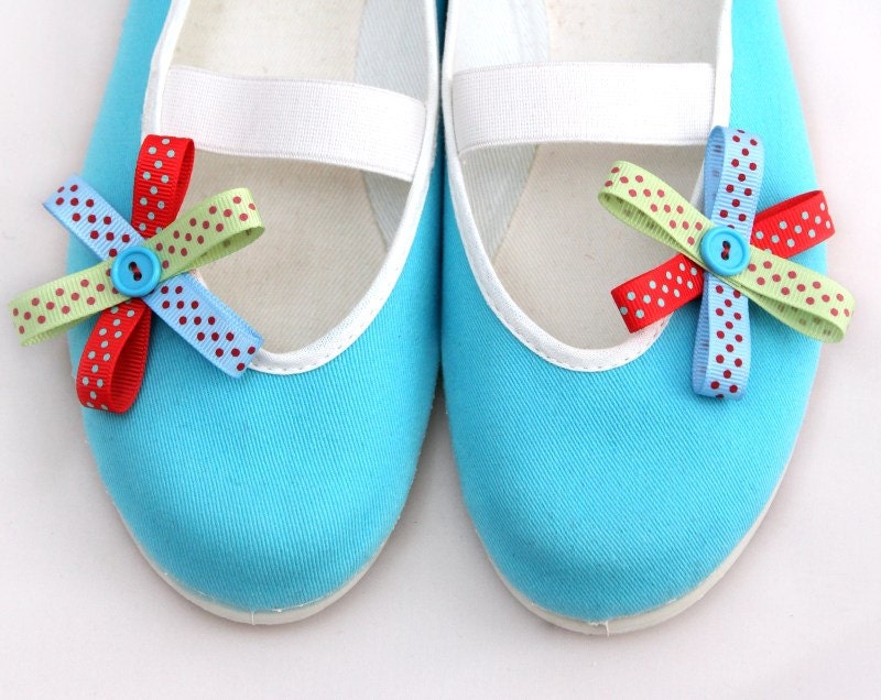 colorful dots / ballet flats turquoise blue red yellow shoes spring bloom summer bow flower polka dot  woman poletsy fashion gift happy - CzarnaBiedronka