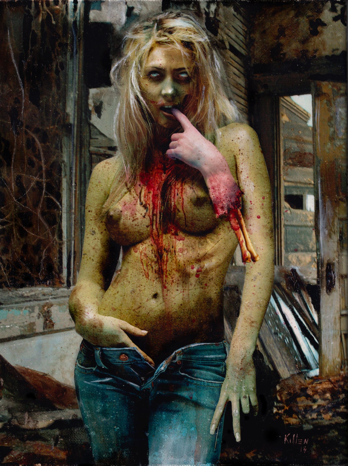 Zombie Pinup 83 original zombie painting 9"x12"