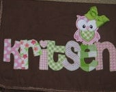 Owl Applique Diaper Bag- Pink and Lime Green Raw Edge Messenger Bag- Gender Neutral- Personalized Name and Owl Applique