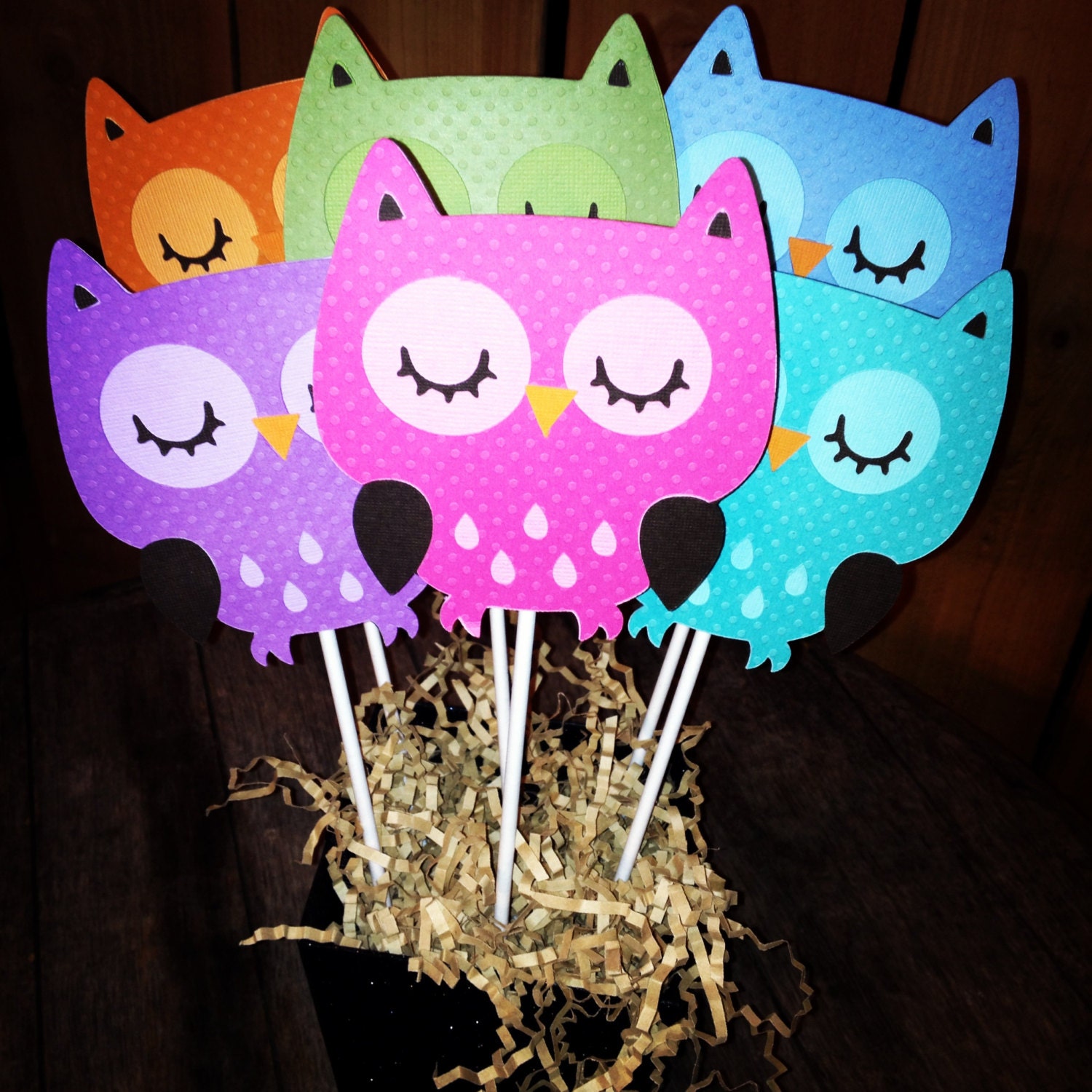 Owl topper party decoration Set of 10 you choose colors 
