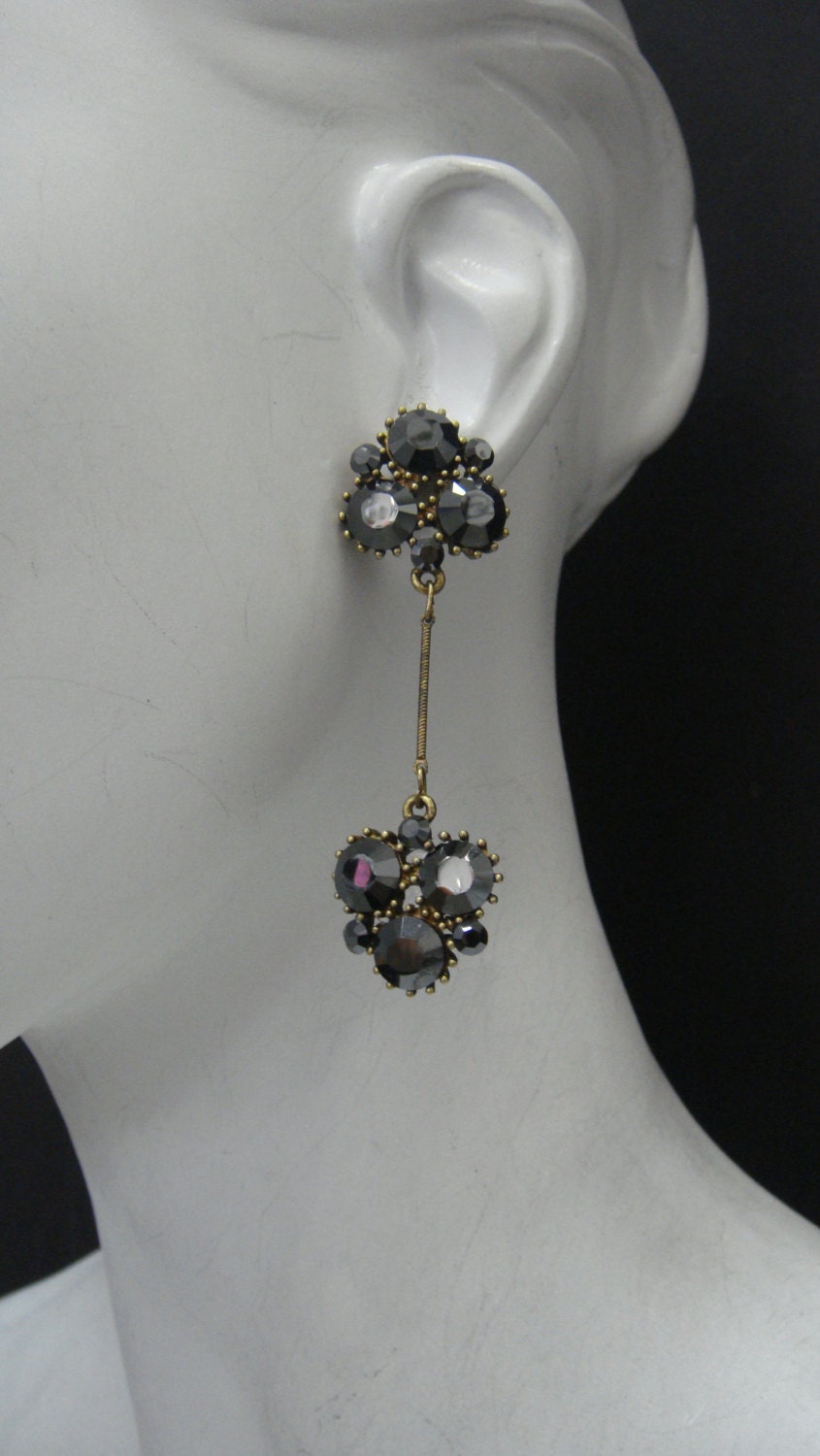 Cluster stick dangle earrings As seen on Kristin Bauer as Pam on True Blood  made with Hematite (dark Gray) Swarovski Crystals