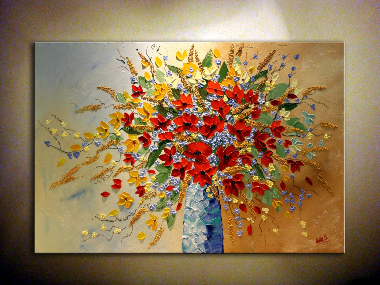 Original Modern Abstract Flower Large Art Painting.Palette Knife.Impasto.Poppy.Thick Painting.Peady to Hang. 36" .. - by Nata S.