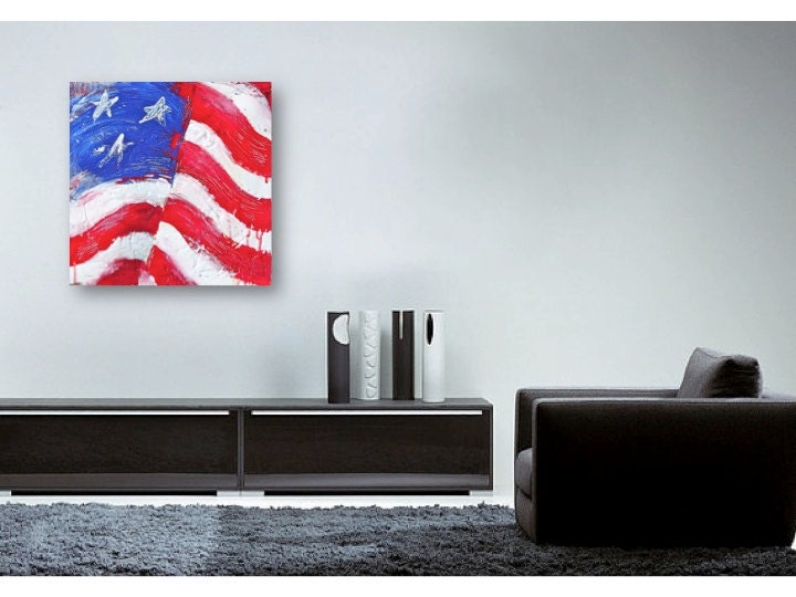 American Flag United States America ABSTRACT Original Painting on 12 x 12 Wrapped Canvas ready to hang Home Decor Wall Art