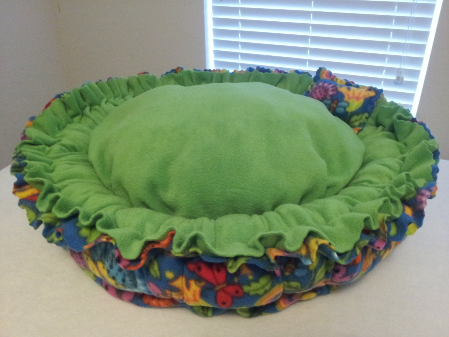 A large handcrafted fleece pet bed