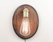 Oval Wall Sconce- Rustic Wall Sconce, Wood Lamp, Exposed Edison Bulb Lighting, Rustic Night Light, Desk Lamp
