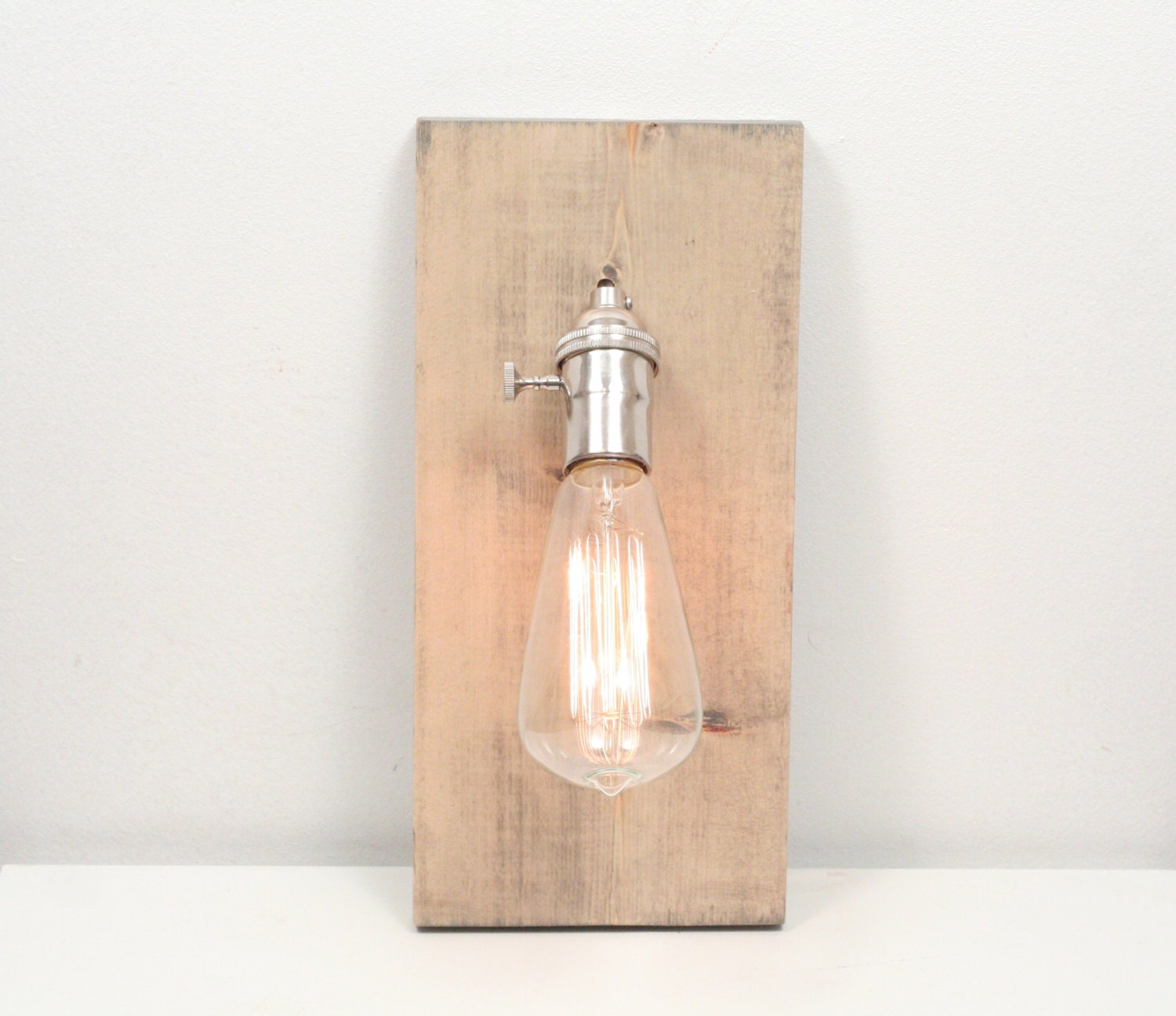 Wooden Wall Sconce- Rustic Wall Sconce, Gray Wash, Exposed Edison Bulb Lighting, Rustic Night Light