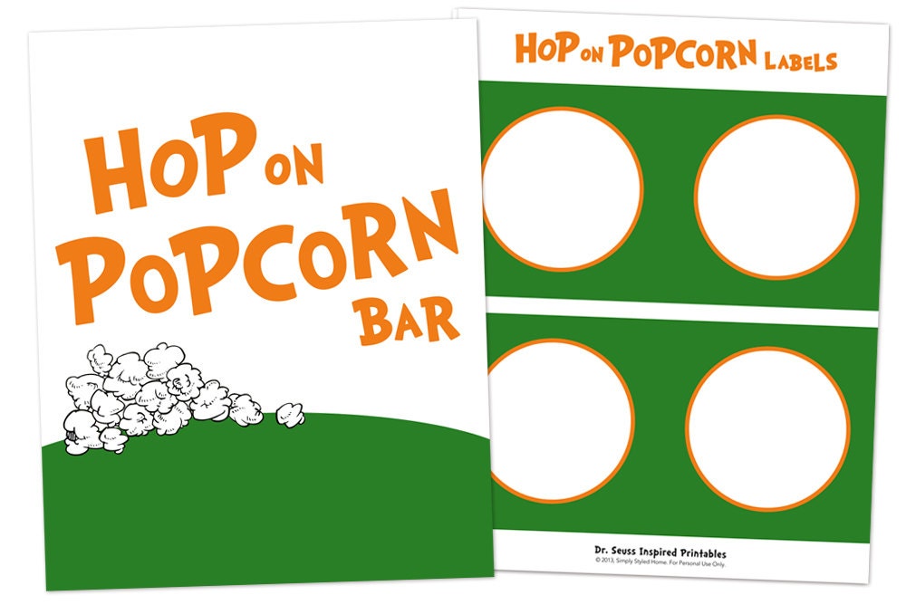INSTANT DOWNLOAD - Gourmet "Hop on Popcorn" Bar - Dr. Seuss Inspired Printables