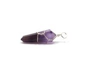 Amethyst Crystal Point 2 Pendants, Silver Wire Wrapped, Double Terminated Stone For Jewelry Making (Lot No. B10)