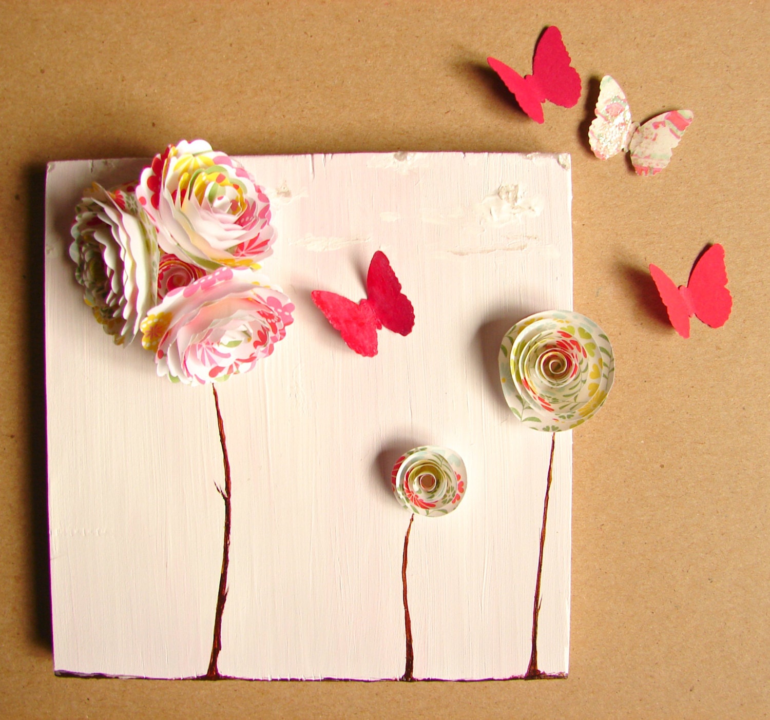 Spring and Summer Decor, Home Decor, Wall Decor, Office Decor, Nursery Art, Childrens Room Decor--Mixed Media Art--Paper Rosette