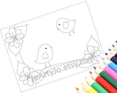 Printable Coloring Page pdf file, Cute Birds- Page 2