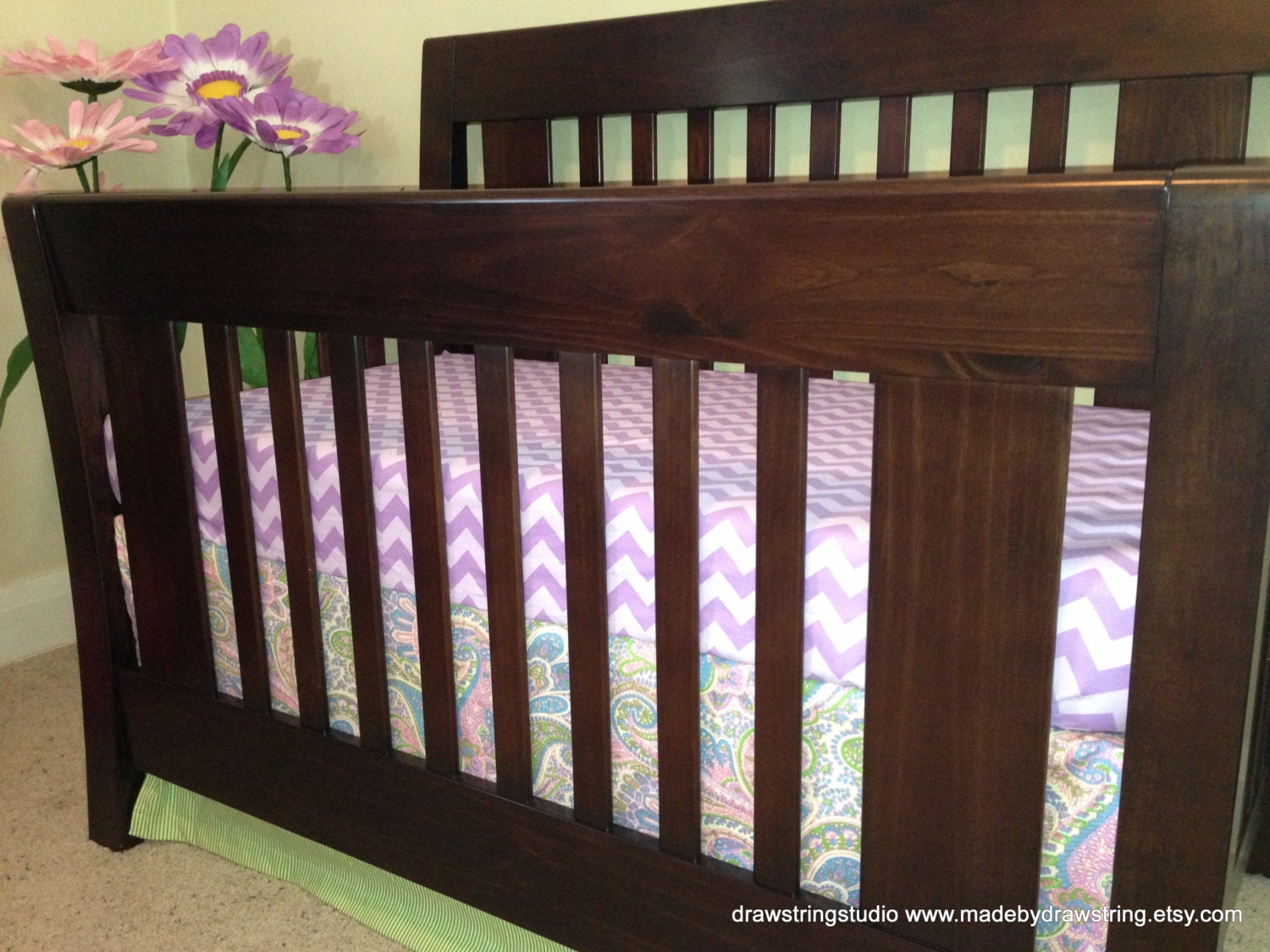Purple, Pink and Green Custom Crib Set