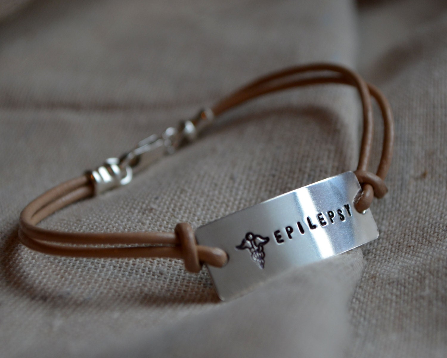 Sterling Med Alert Bracelet -  Custom - Personalized - Hand Stamped - Leather