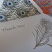 Gold Peacock Feather Thank You Cards.  Set of five embossed note cards with peacock feather lined envelopes.
