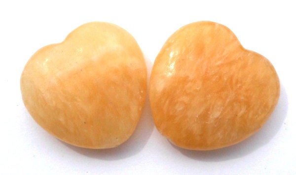 2 Large 28mm Heart Natural Yellow Calcite Stone Beads Pendants