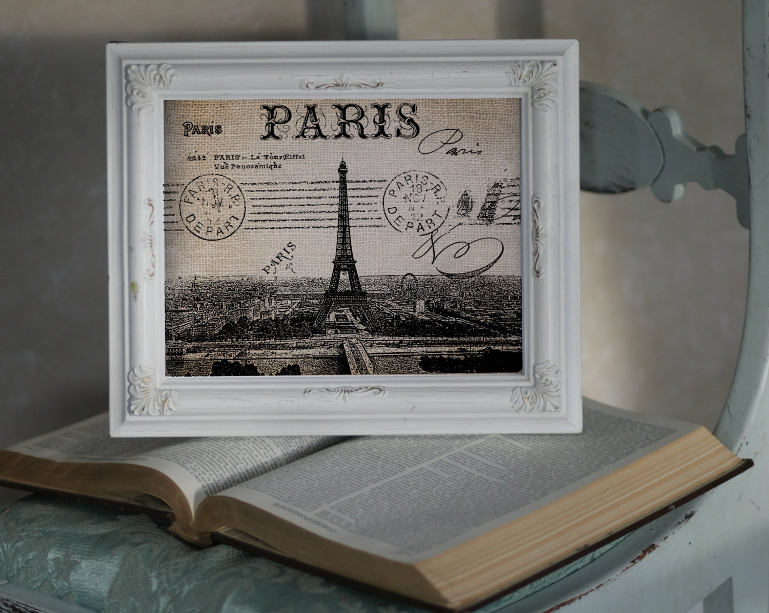 Antique Postcard Fancy French Paris Illustration Digital Download for Papercrafts, Transfer, Pillows, etc No 2665