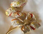 BSK enamel and rhinestone brooch and earring set sale price