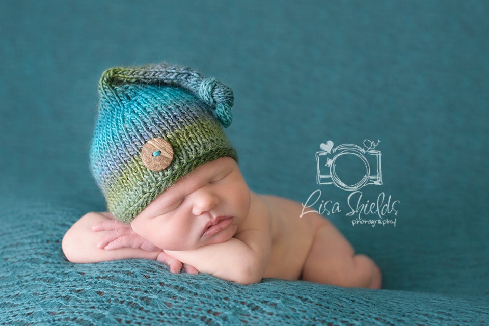 newborn photography prop-cone elf gnome long green blue hat 0-1 months baby shower gift  boy prop