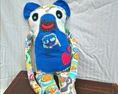 Marsupial Bear and Baby. Hand stitched fabric and felt doll.