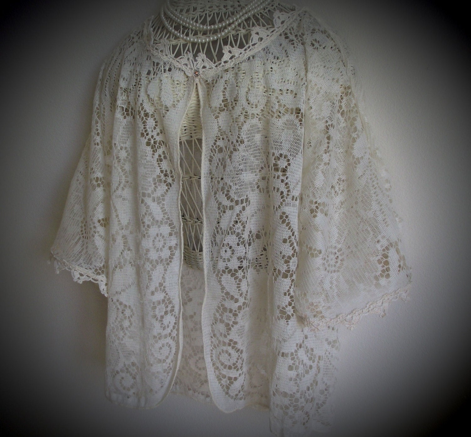Vintage Lace Jacket Shrug top Upcycled Gatsby style handmade original M L XL