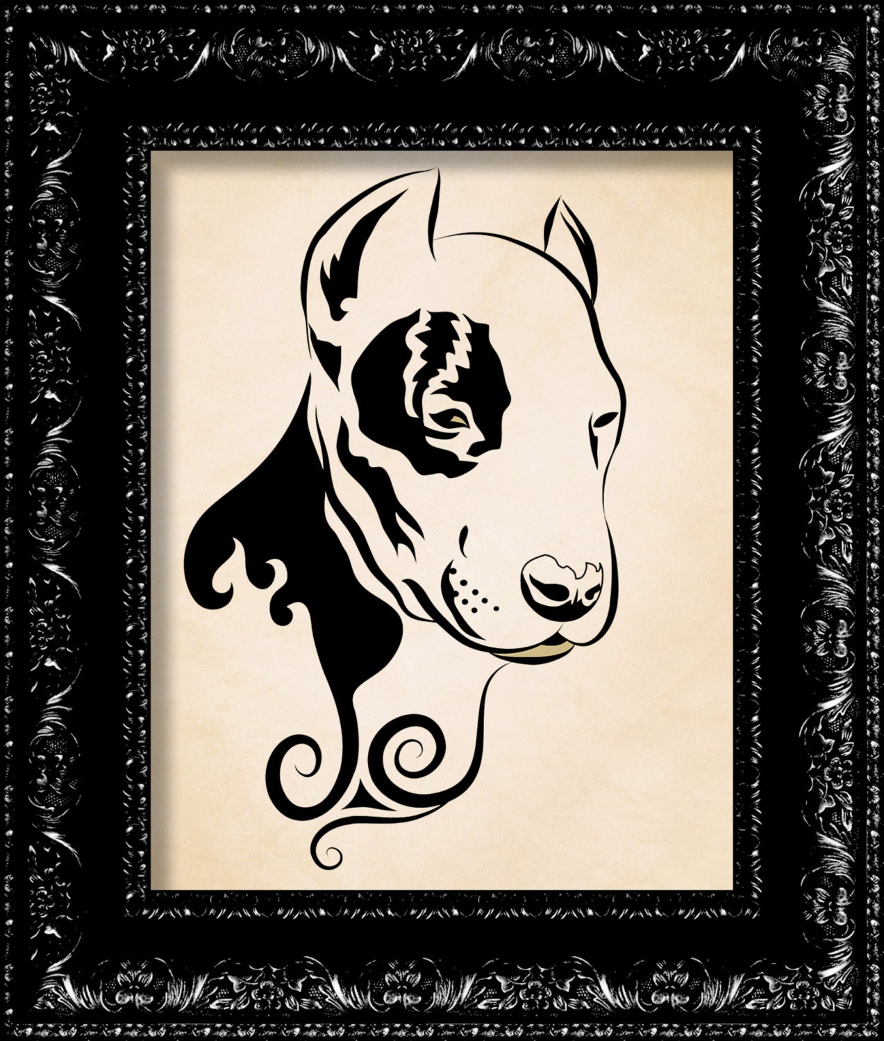 Art Deco Target Dog - English Bull Terrier  - Vintage Retro Inspired - Modern Design - Collage Art Giclee Print -  8x10 Art Print Poster
