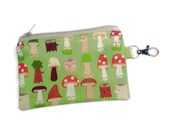Happy mushrooms 5 inch fabric zipper wallet with clip